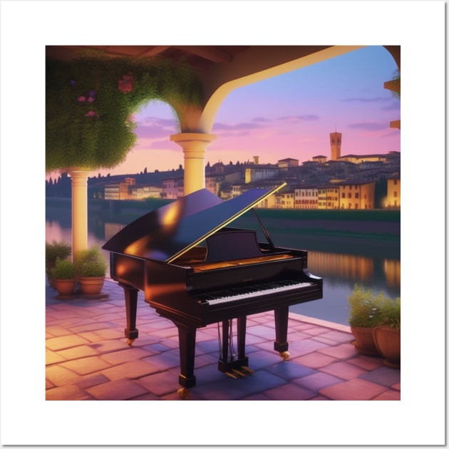 A Grand Piano In A Picturesque Scene in Florence Italy At Dusk Wall Art by Musical Art By Andrew